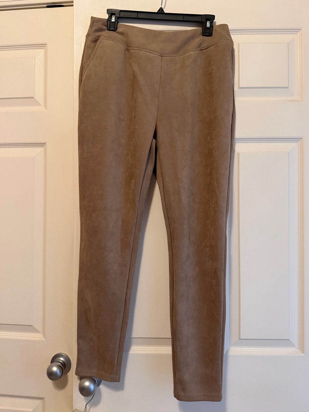 Suede-Look Pull-On Pants in Taupe - XL